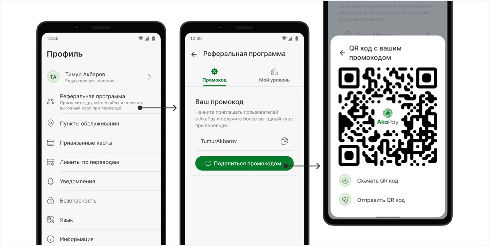 Реферальная программа AkaPay с промокодом и QR