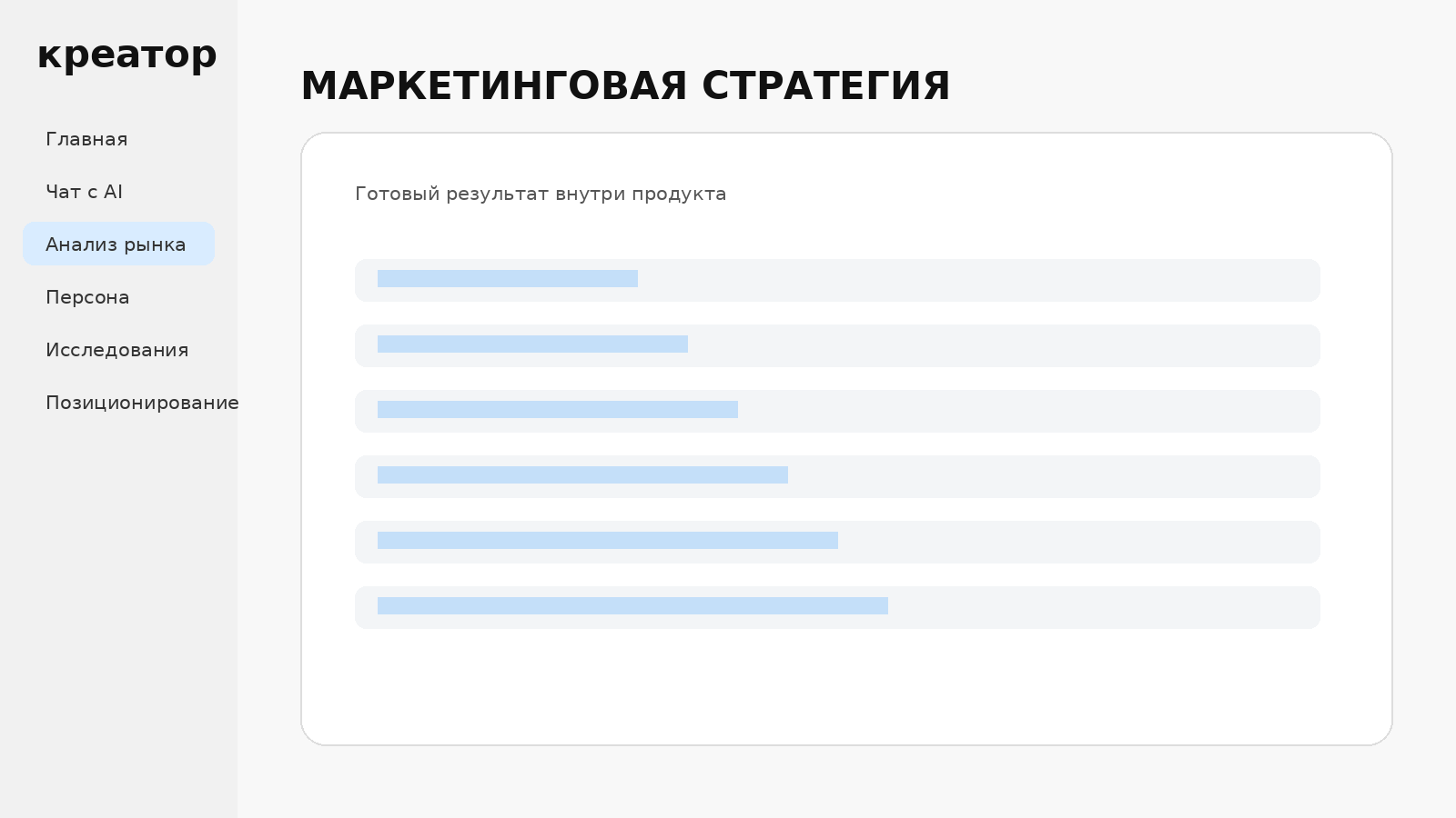 Маркетинговая стратегия в Креаторе