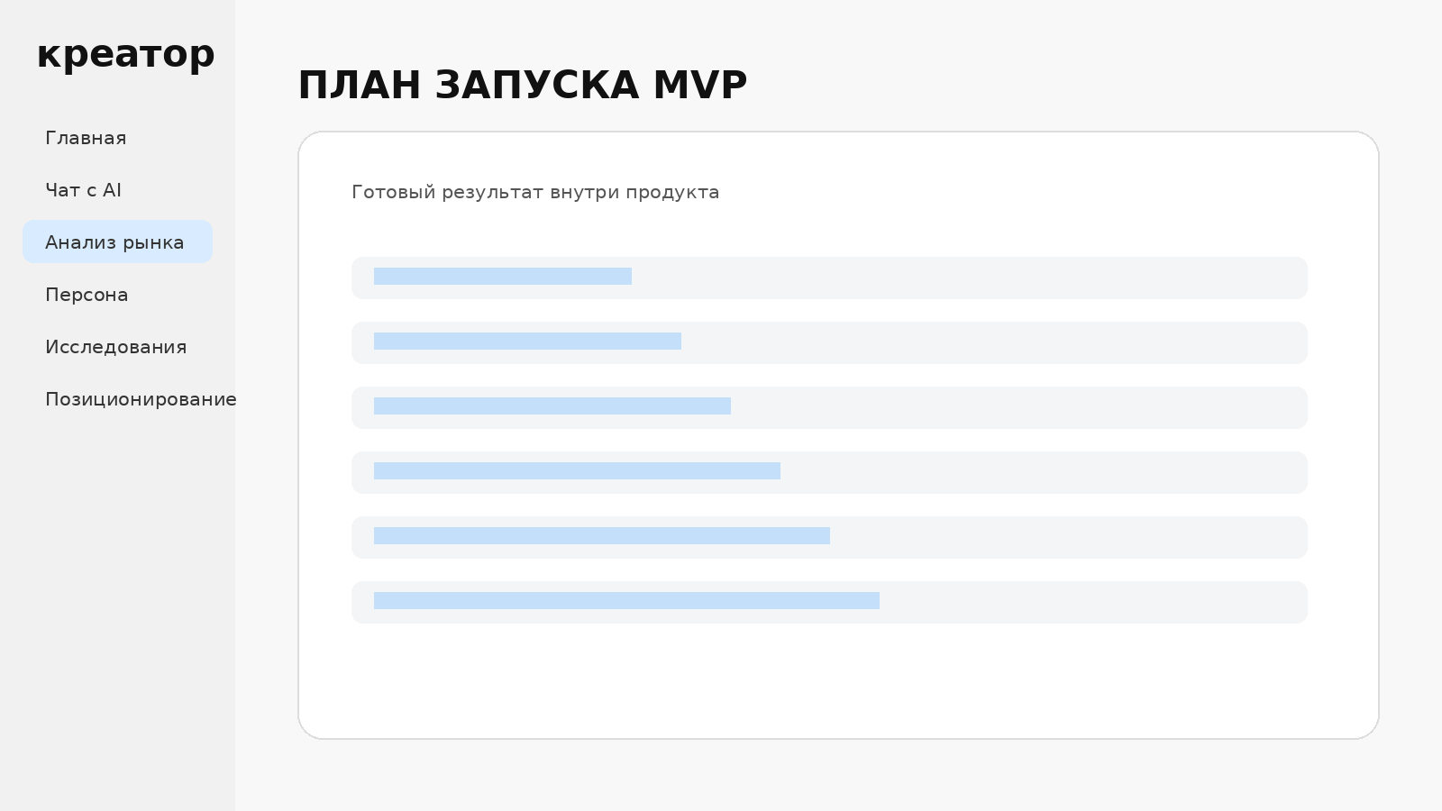 План запуска MVP в Креаторе